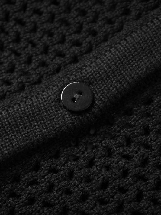 Crochet Knit Button Down Cardigan-Black